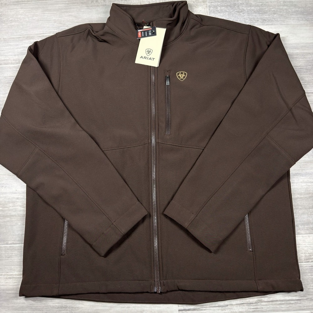 Ariat Logo Softshell Jacket Mens Lg Brown Full Zip Conceal Carry Wind Resist NWT